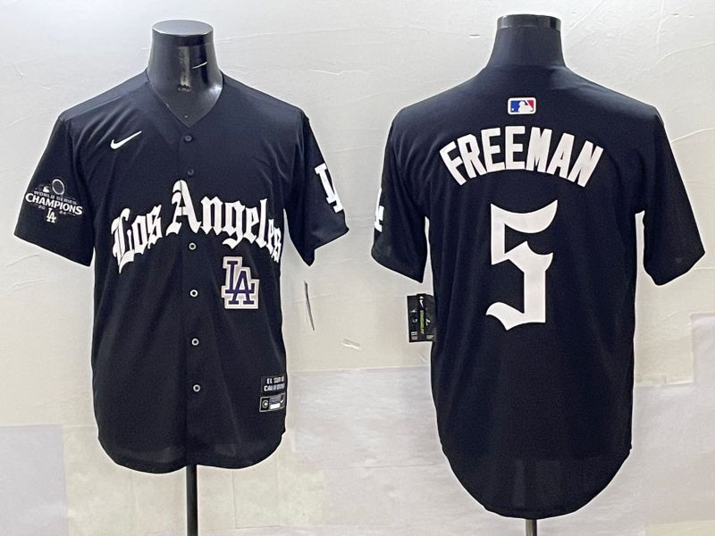 Men Los Angeles Dodgers 5 Freeman Black Five generations Joint Name 2025 Nike MLB Jersey style 44